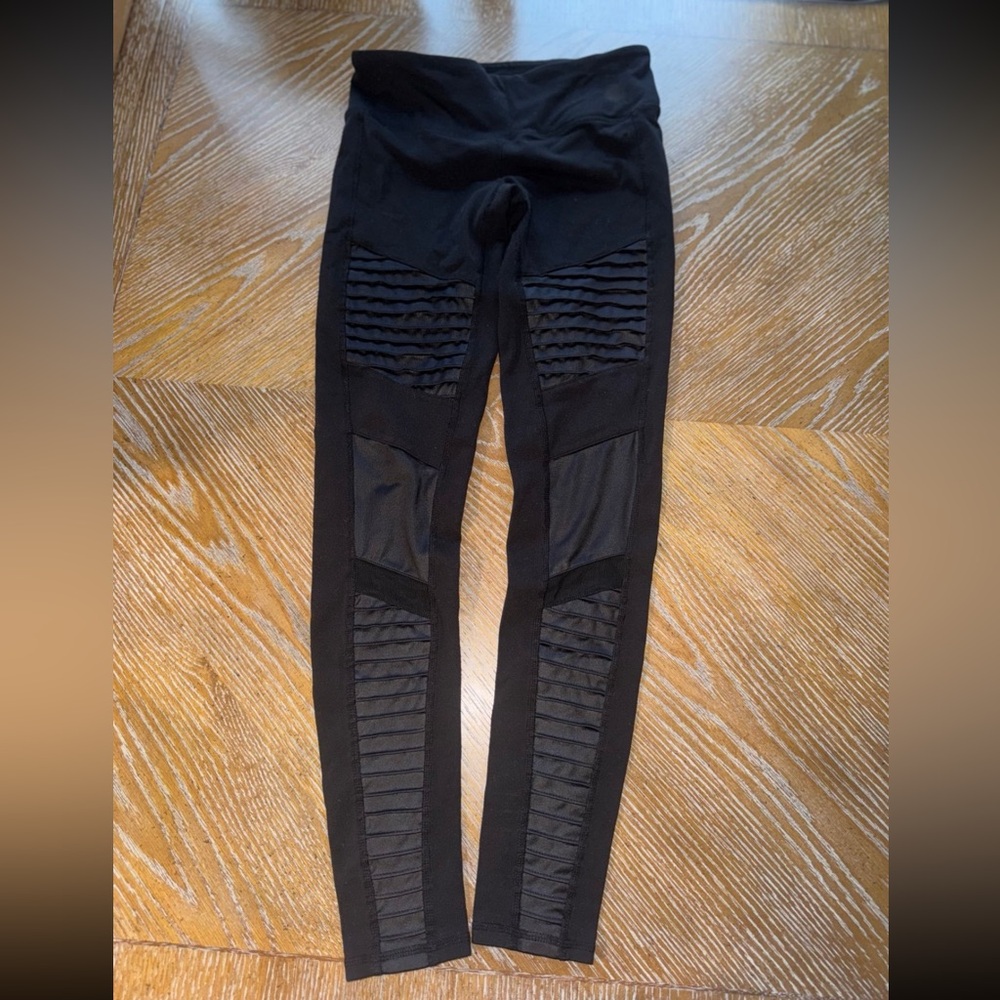 Alo black High-Waist Moto Sport Leggings with Mesh